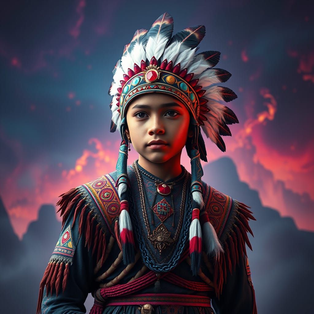 Vibrant Native American Berdache in Dreamlike Fantasy Landsc...