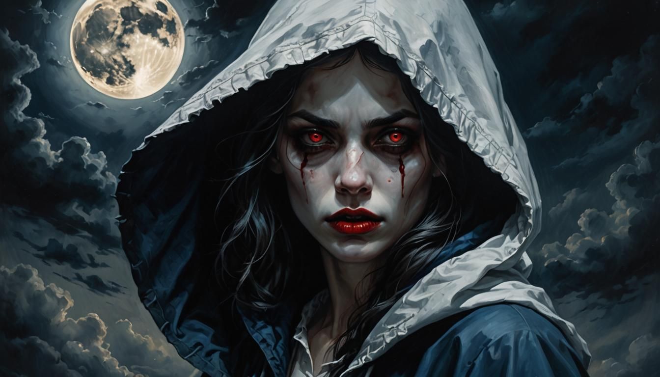 Eerie Gothic Portrait: Woman Marked by Werewolf