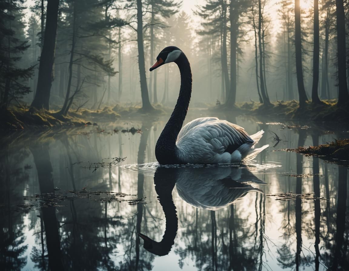 Nordic Swan Silhouette with Forest Double Exposure