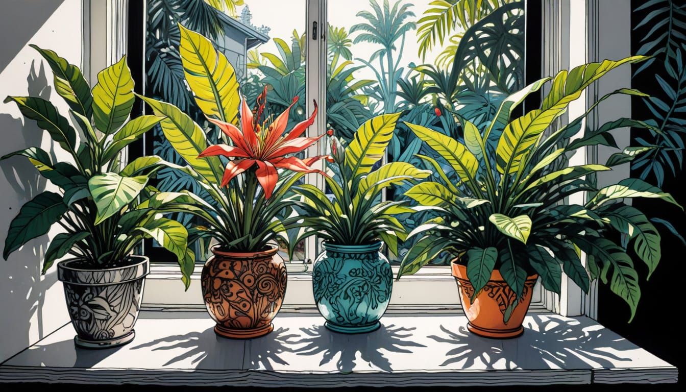 Urban Still Life in Vibrant Caribbean Flora