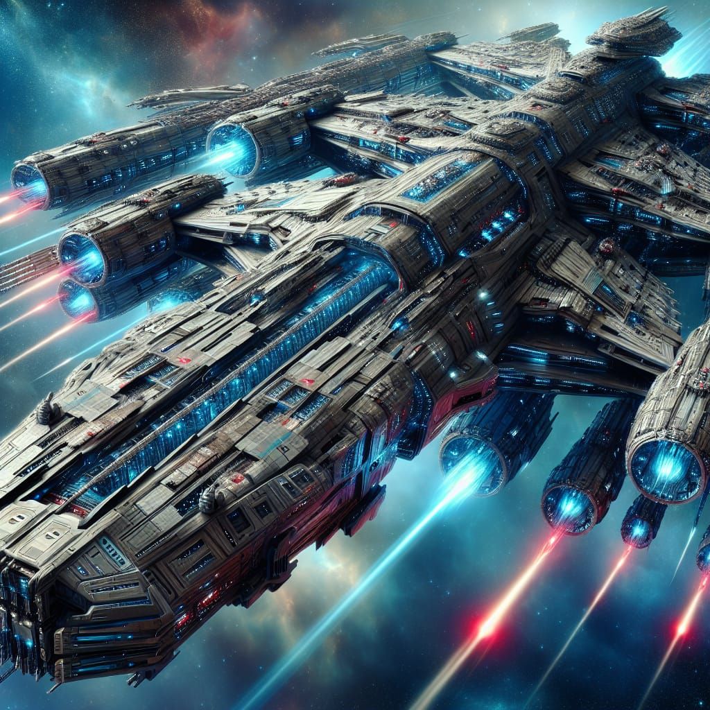 Colossal Spaceship Armed for Interstellar Conflict