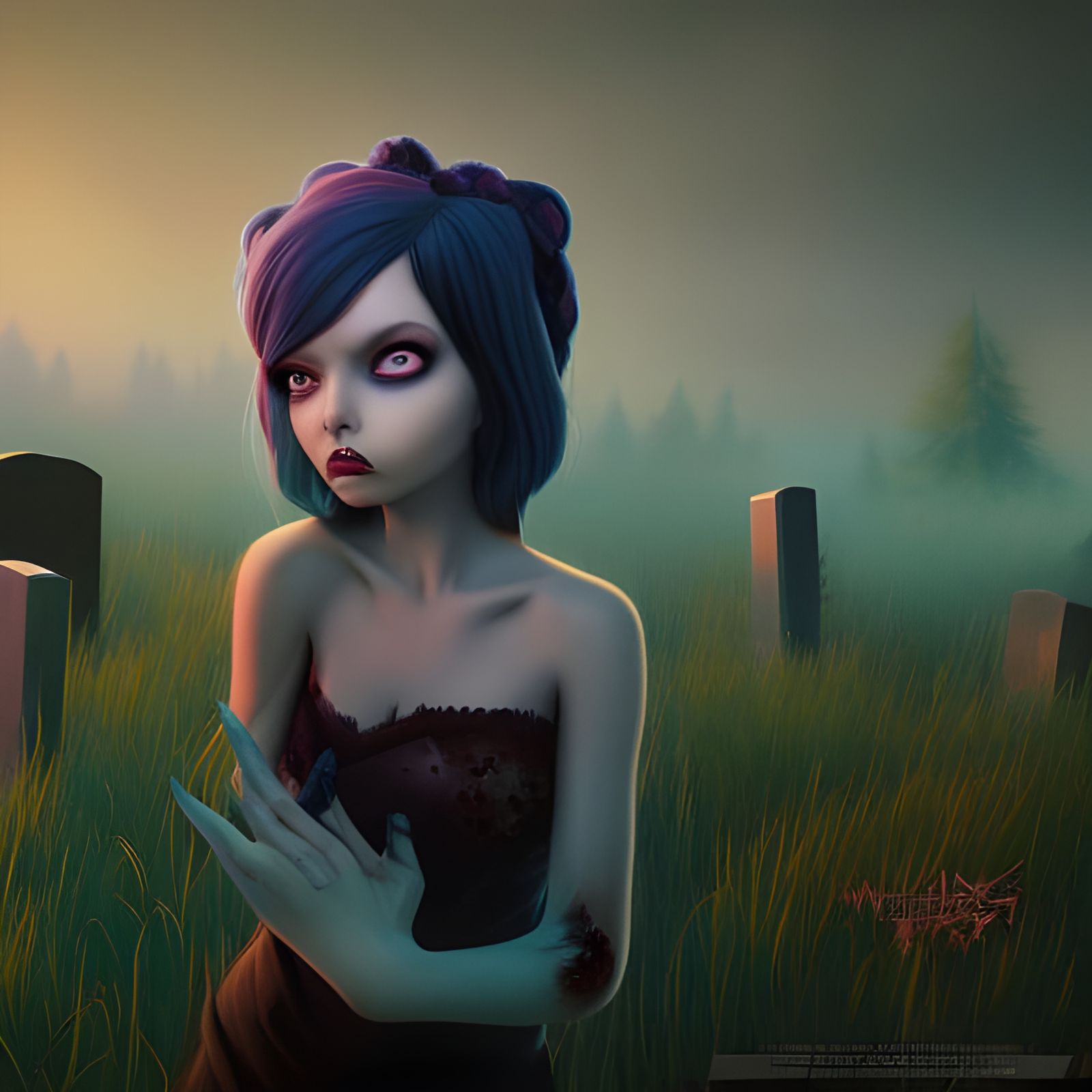 Beautiful Zombie Portrait in Comic Book Style