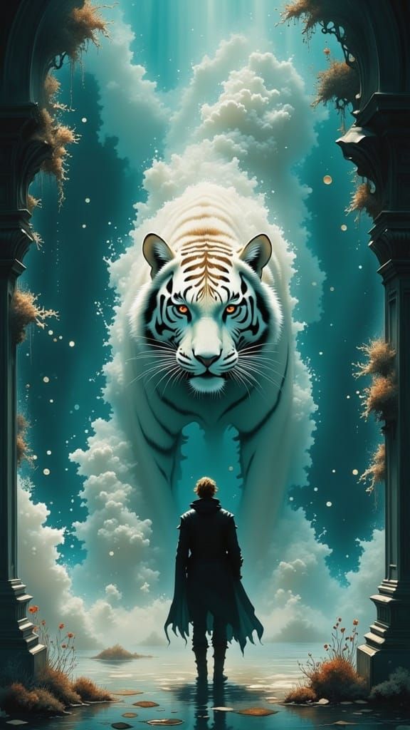 Knight and Cloud Tiger in Throne Room, Oil Painting