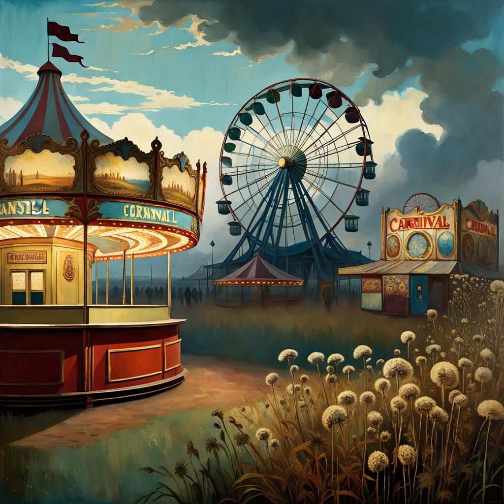 Surreal Abandoned Carnival in Oil Painting Style