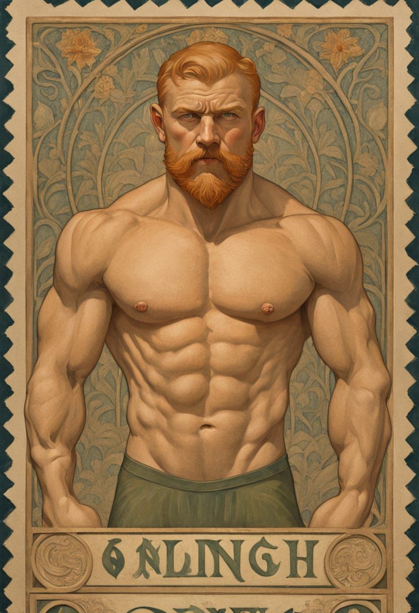 Art Nouveau Portrait of Frustrated Man as Oil Painting