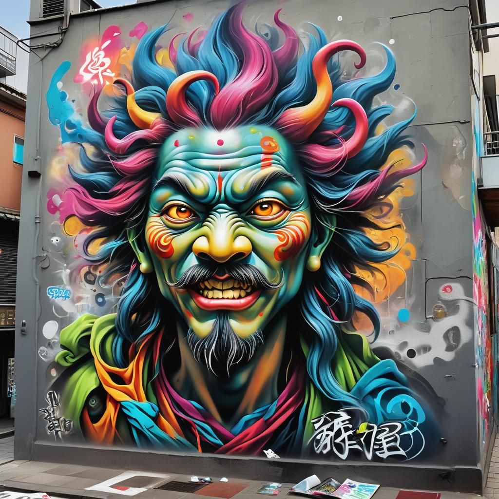 Vibrant Street Art Featuring Seokga the Trickster God