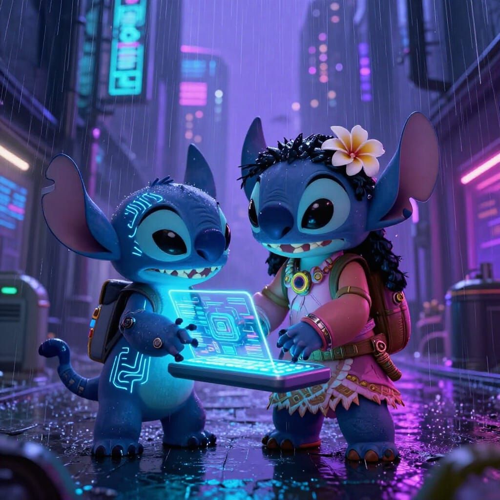 Lilo and Stitch Hack Matrix in Cyberpunk City