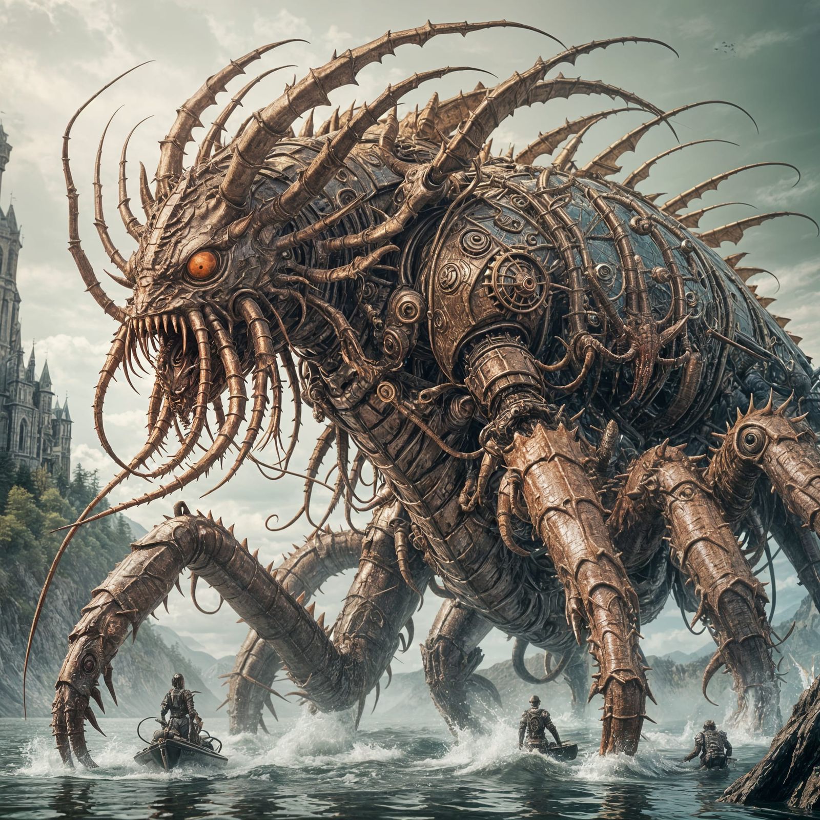 Eldritch Lobster Dragon in Canadian Lake: Cinematic Still