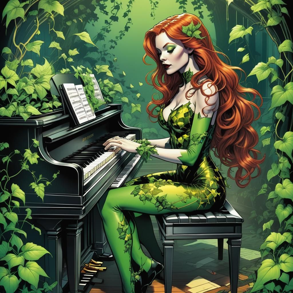 Poison Ivy Piano Recital in Comic Book Art