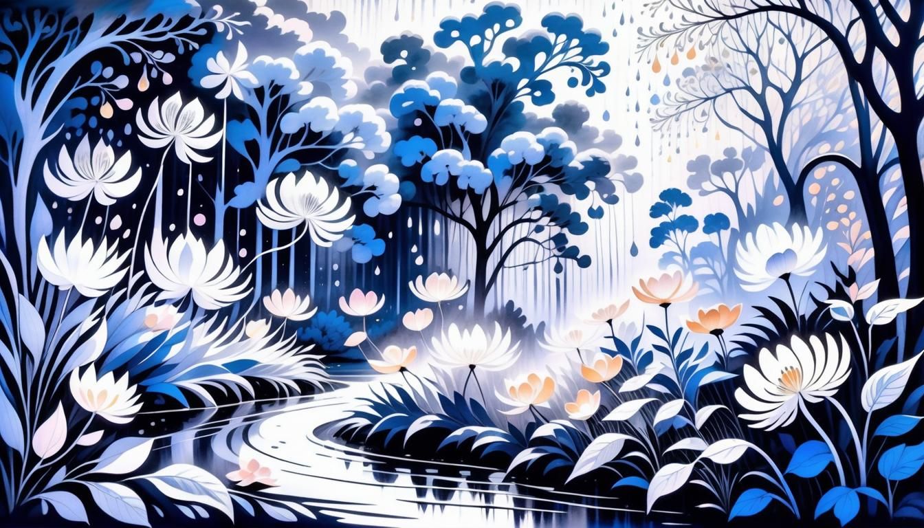 Fantasy Garden: Petals Dance in Dreamlike Gouache Style