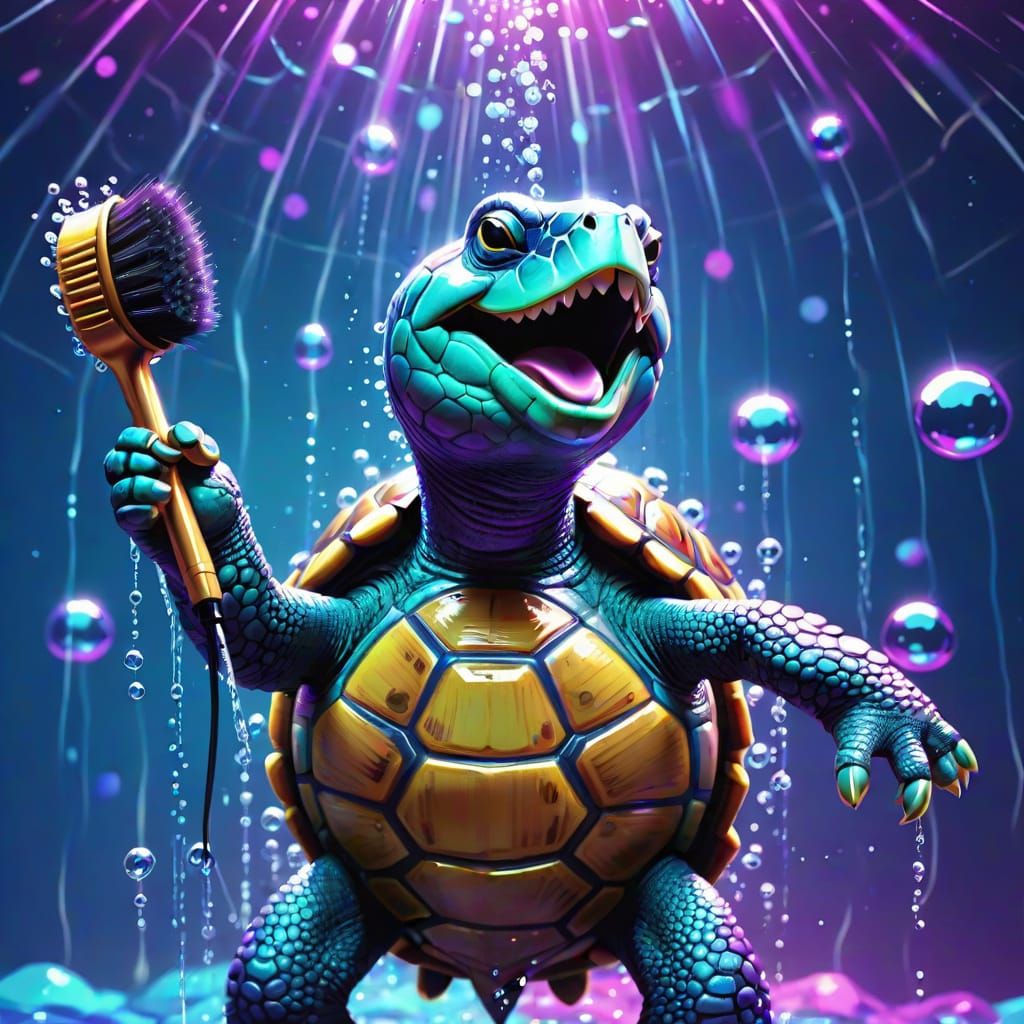 Singing Turtle in Disco Shower: Digital Art