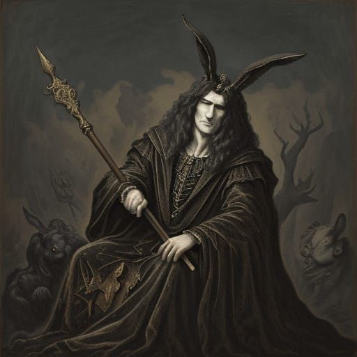 Regal Rabbit Enthralls with Mysterious Smile and Dark Velvet...