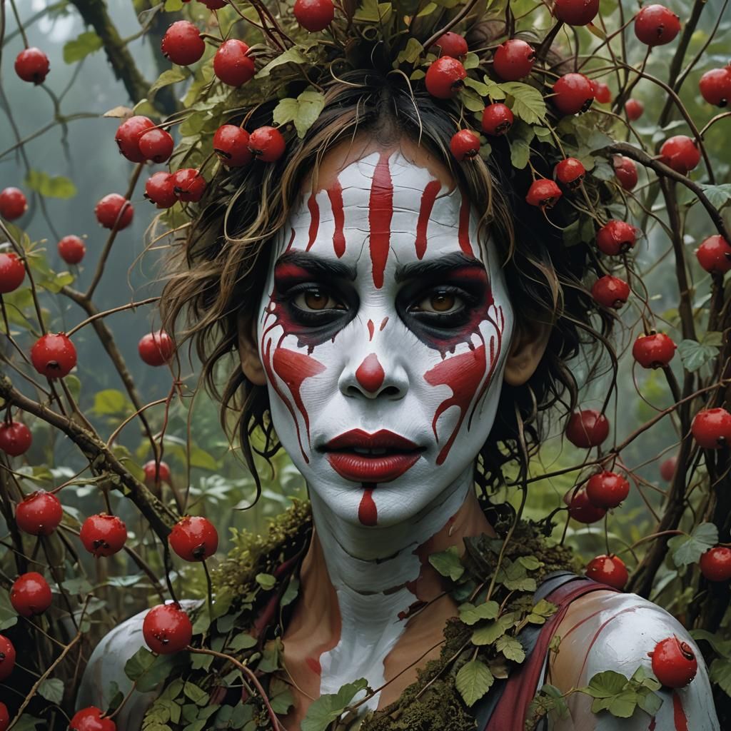 Halle Berry as Melancholic Clown in Vibrant Pop Art