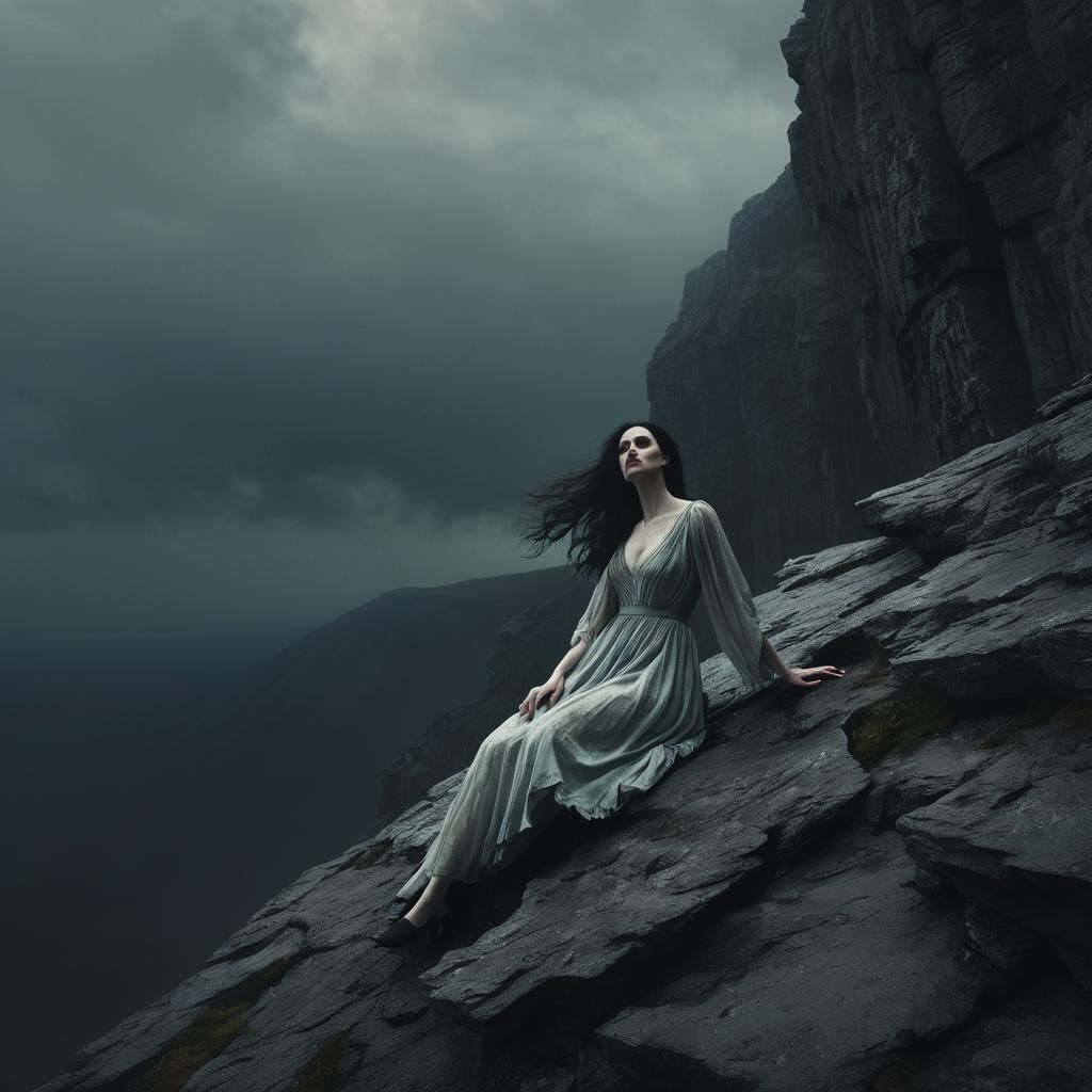 Woman Falling from Cliff in Melancholic Illustration