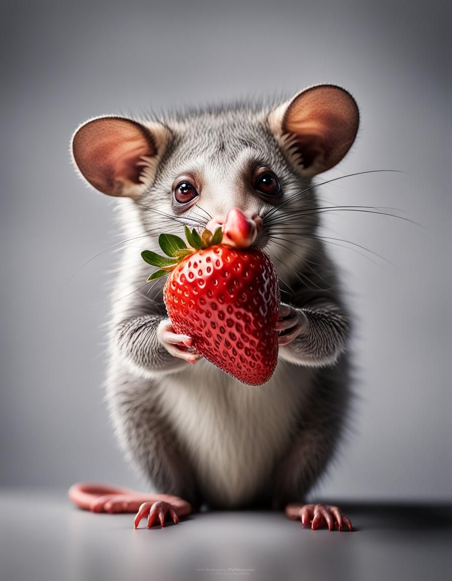 Elegant Possum with Strawberry: Studio Photography