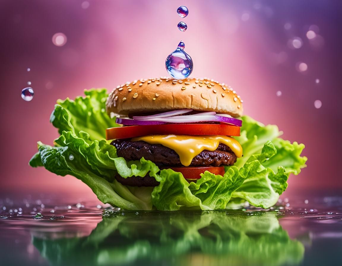 Hyperrealistic Cheeseburger Art in Mid Shot