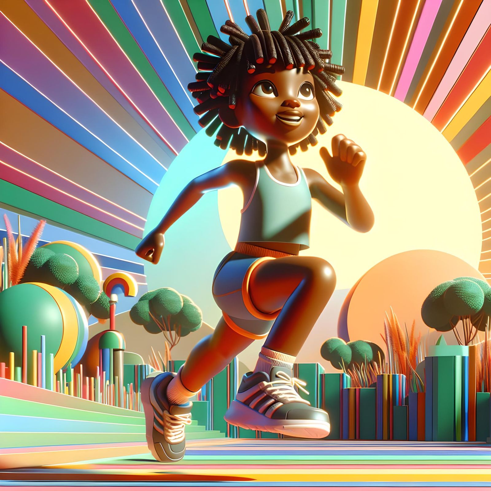 Joyful Black Girl with Locs in Sunny 3D Animation