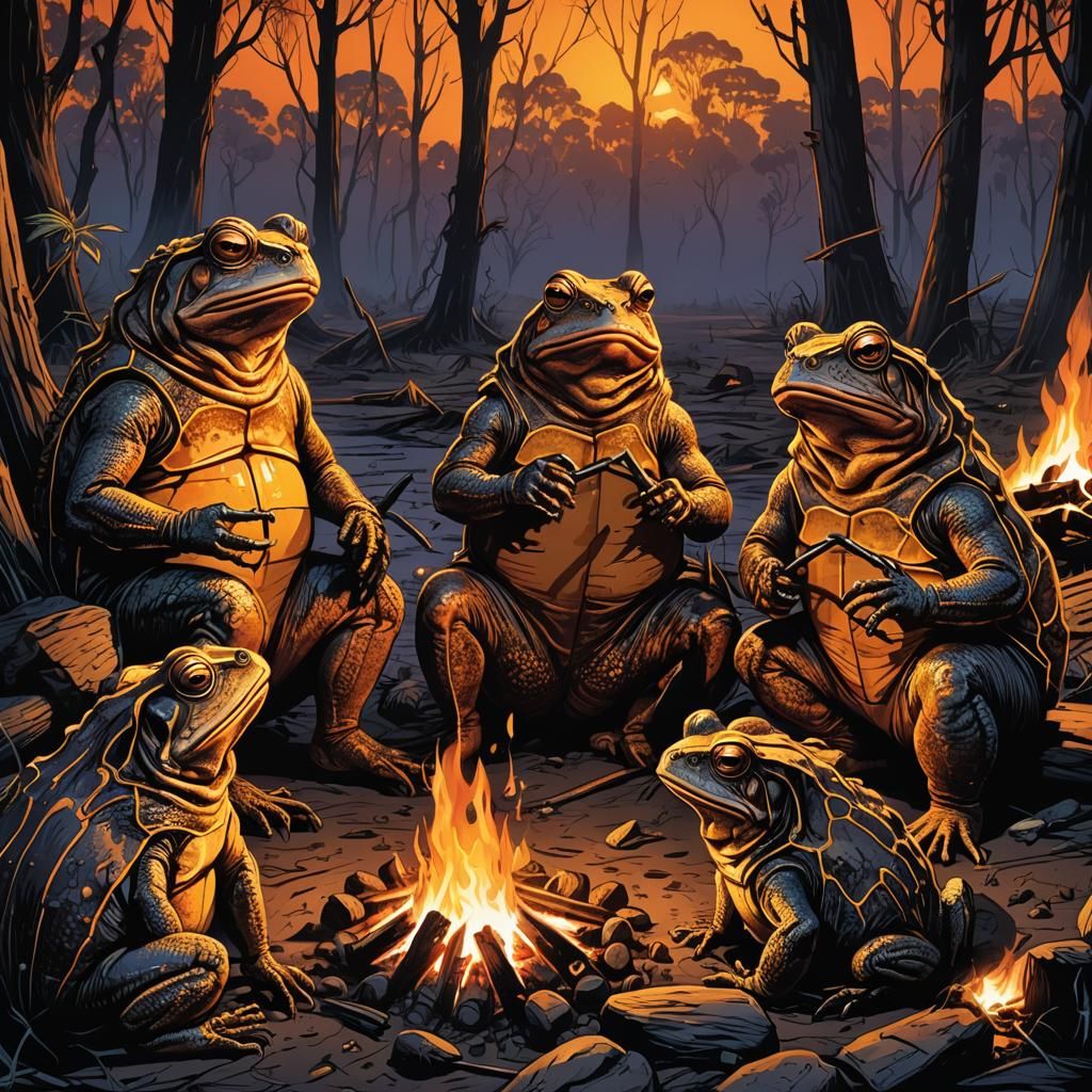 Cane Toads Camping in the Outback: Comic Book Art
