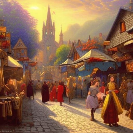 Renaissance Market at Dawn: Hyperdetailed Fantasy Scene