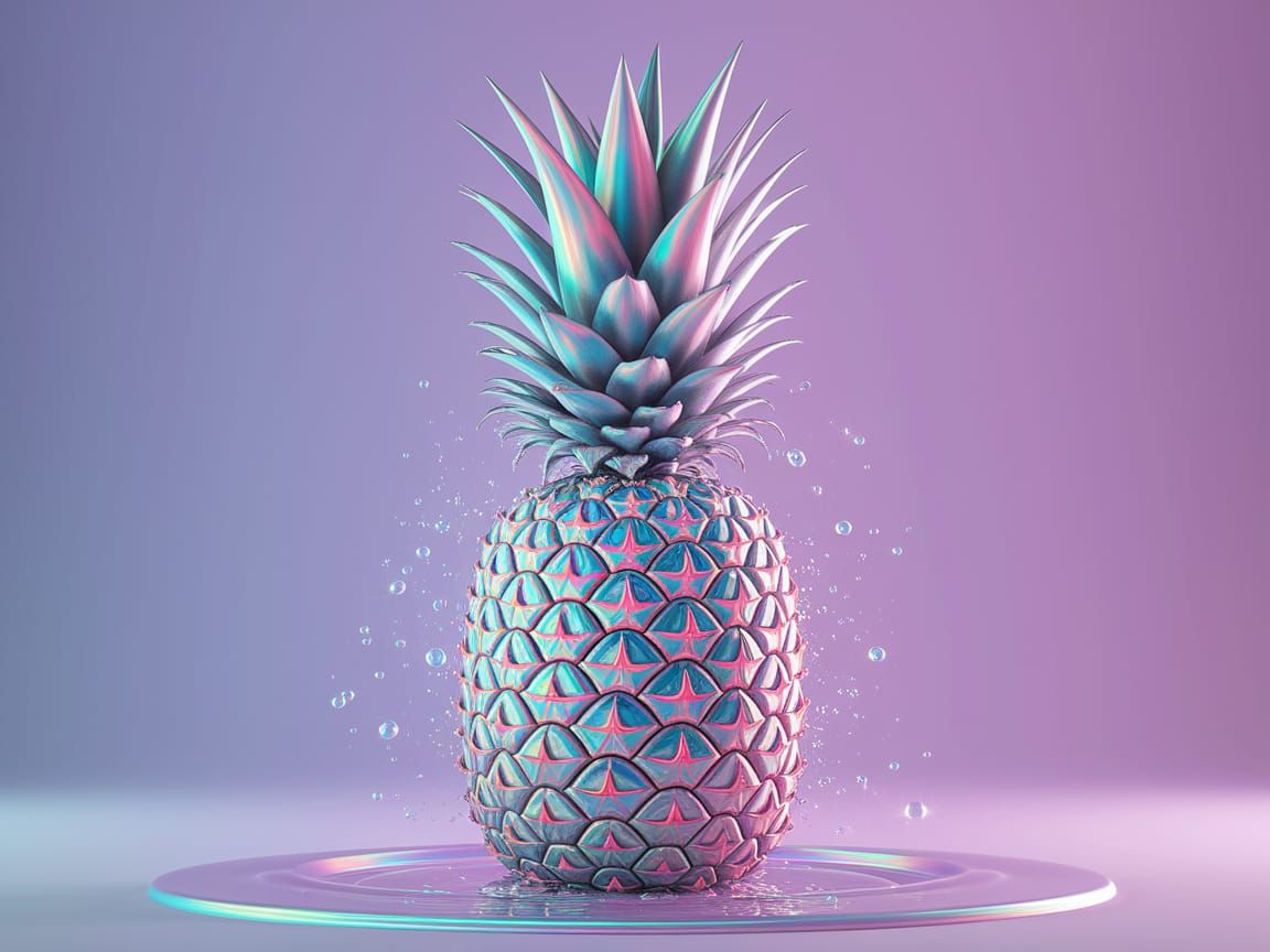 Holographic Pineapple with Iridescent Sheen in Hyperrealism ...