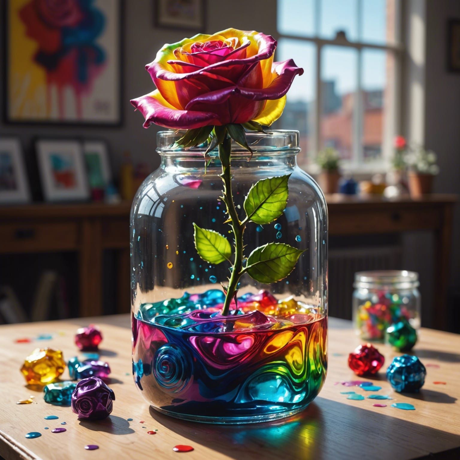 Glass Rose Graffiti Art in a Jar