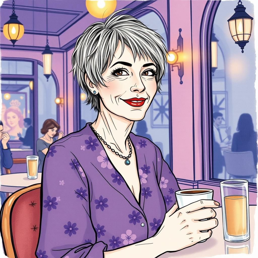 Cafe Scene: Woman in Art Deco Style