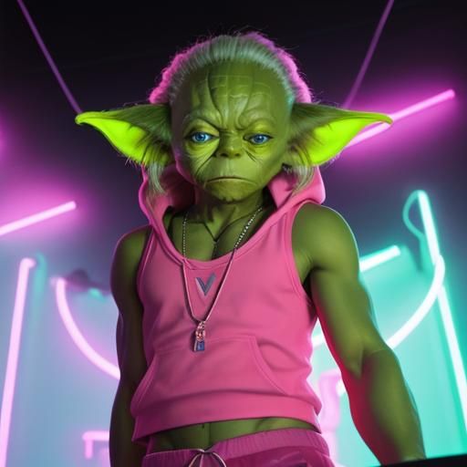 Yoda in Neon Pink Room with Diamond Teeth