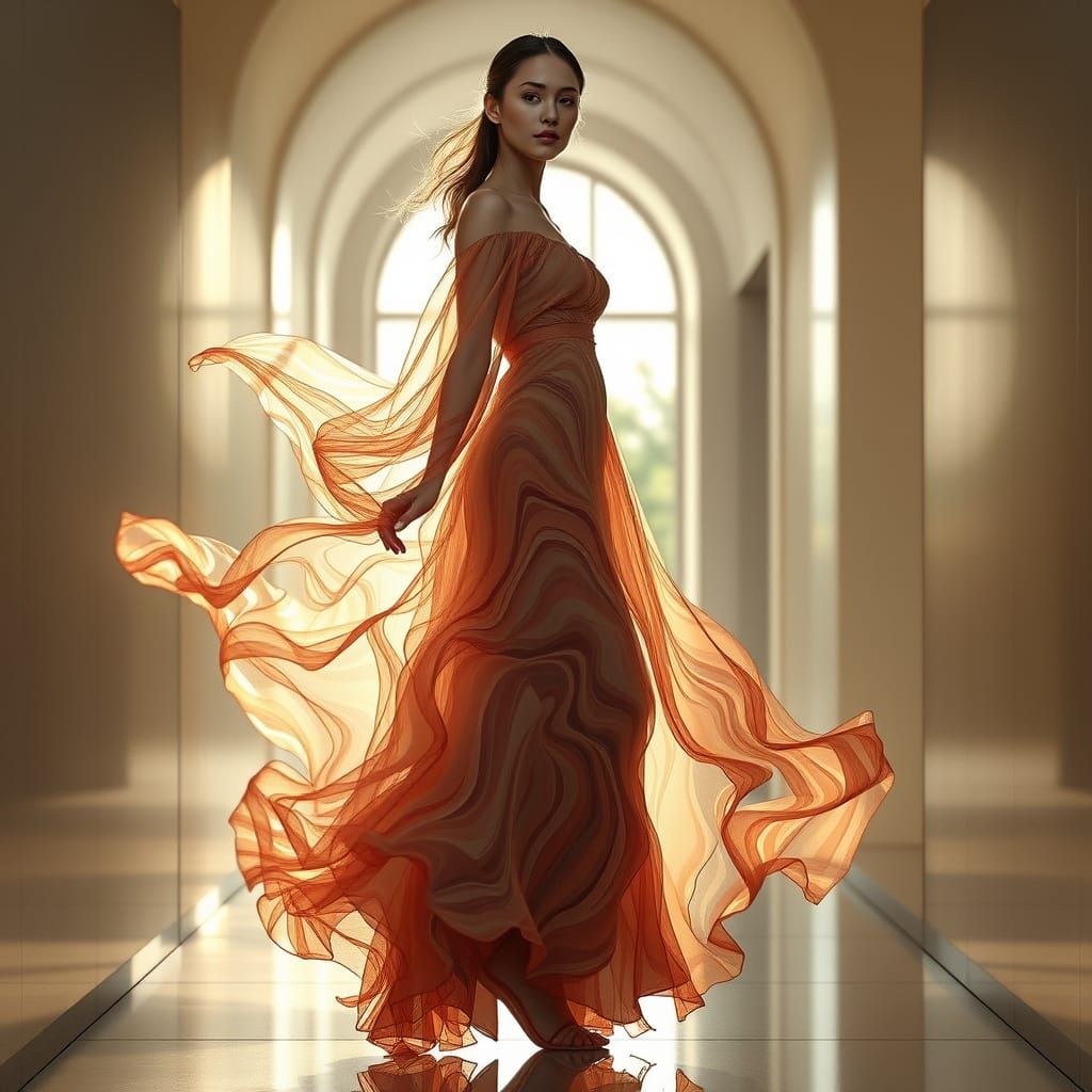 Ethereal Goddess in Dreamlike Hallway