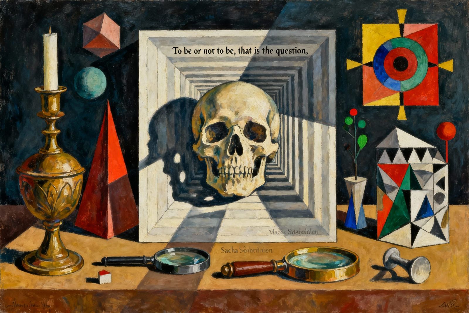 Philosophic Still Life in Whimsical Surrealist Environment