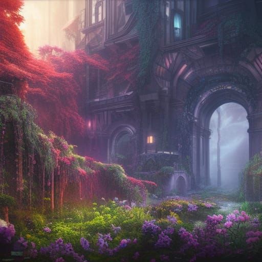 Dystopian Garden Matte Painting in 8K