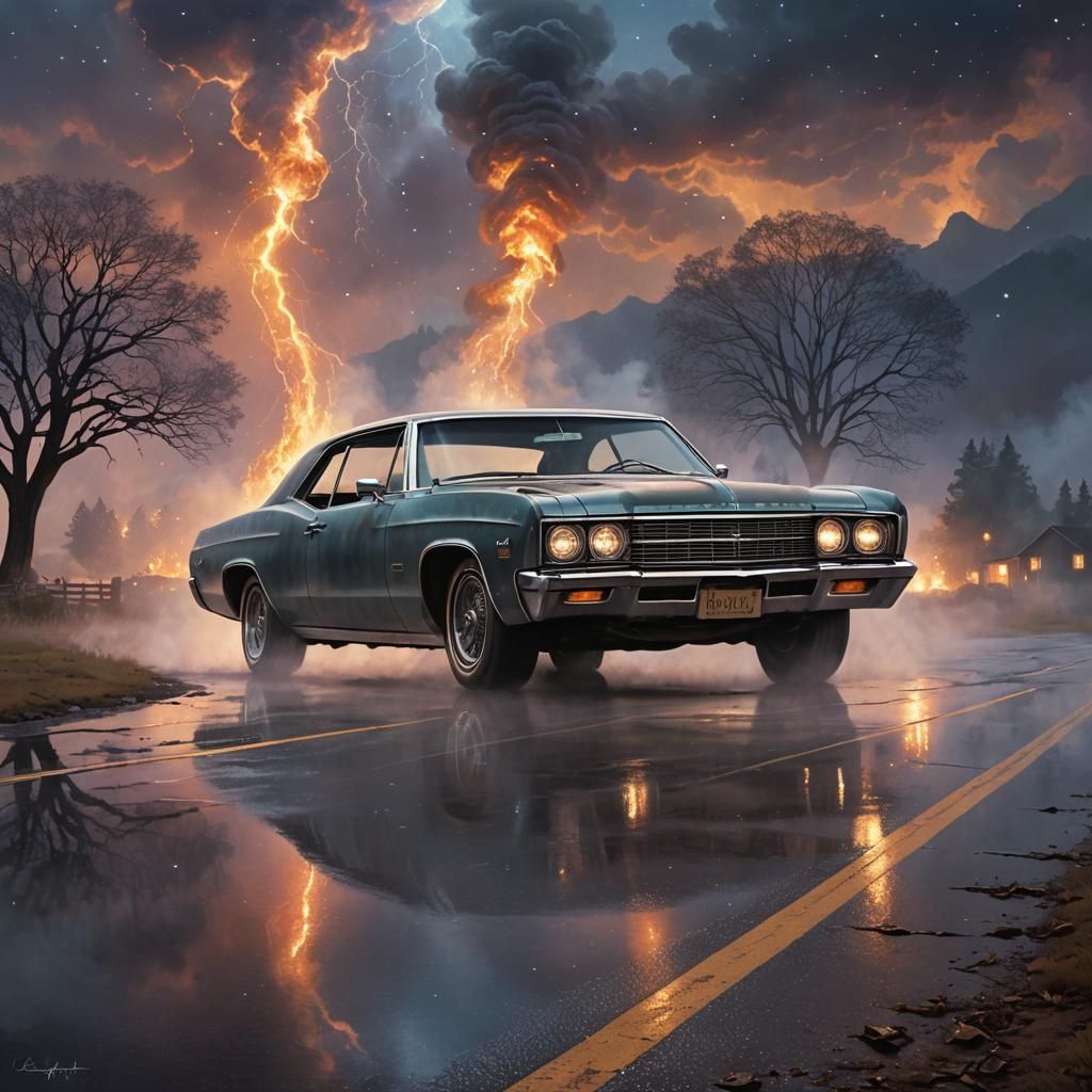 Burning Pentagram Over Impala: Ethereal Fantasy Scene