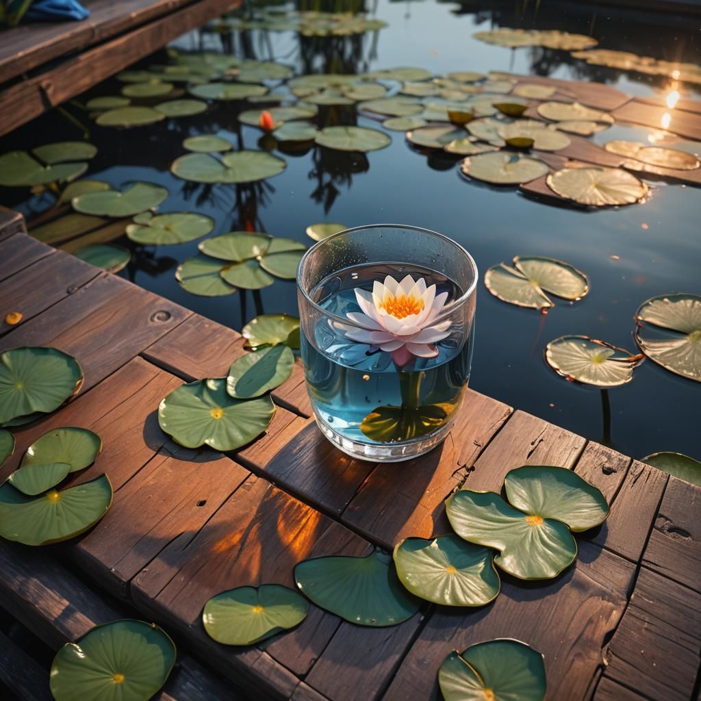 Water Lily in Glass: Detailed Matte Painting