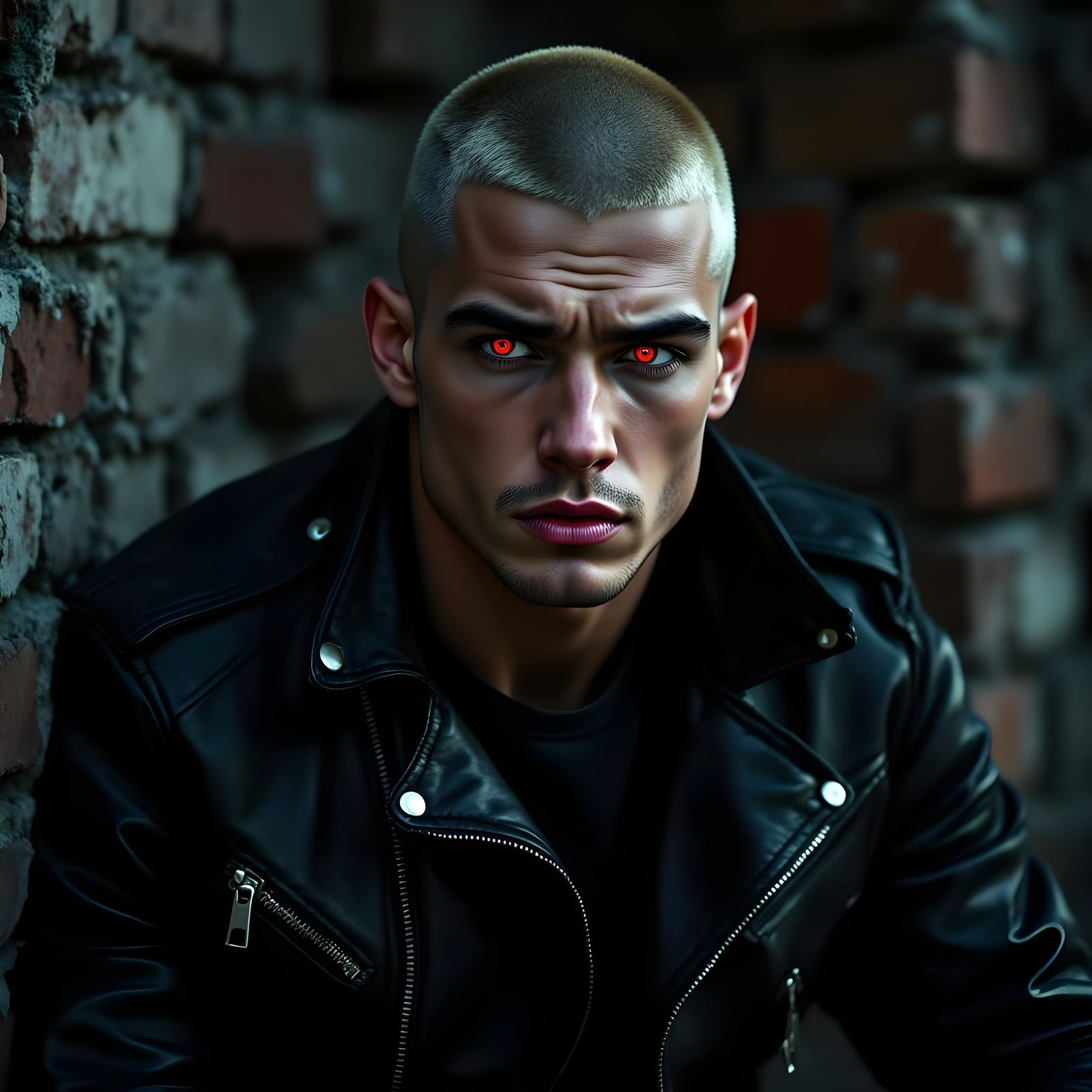 Vampire Brian in Leather Jacket with Red Eyes