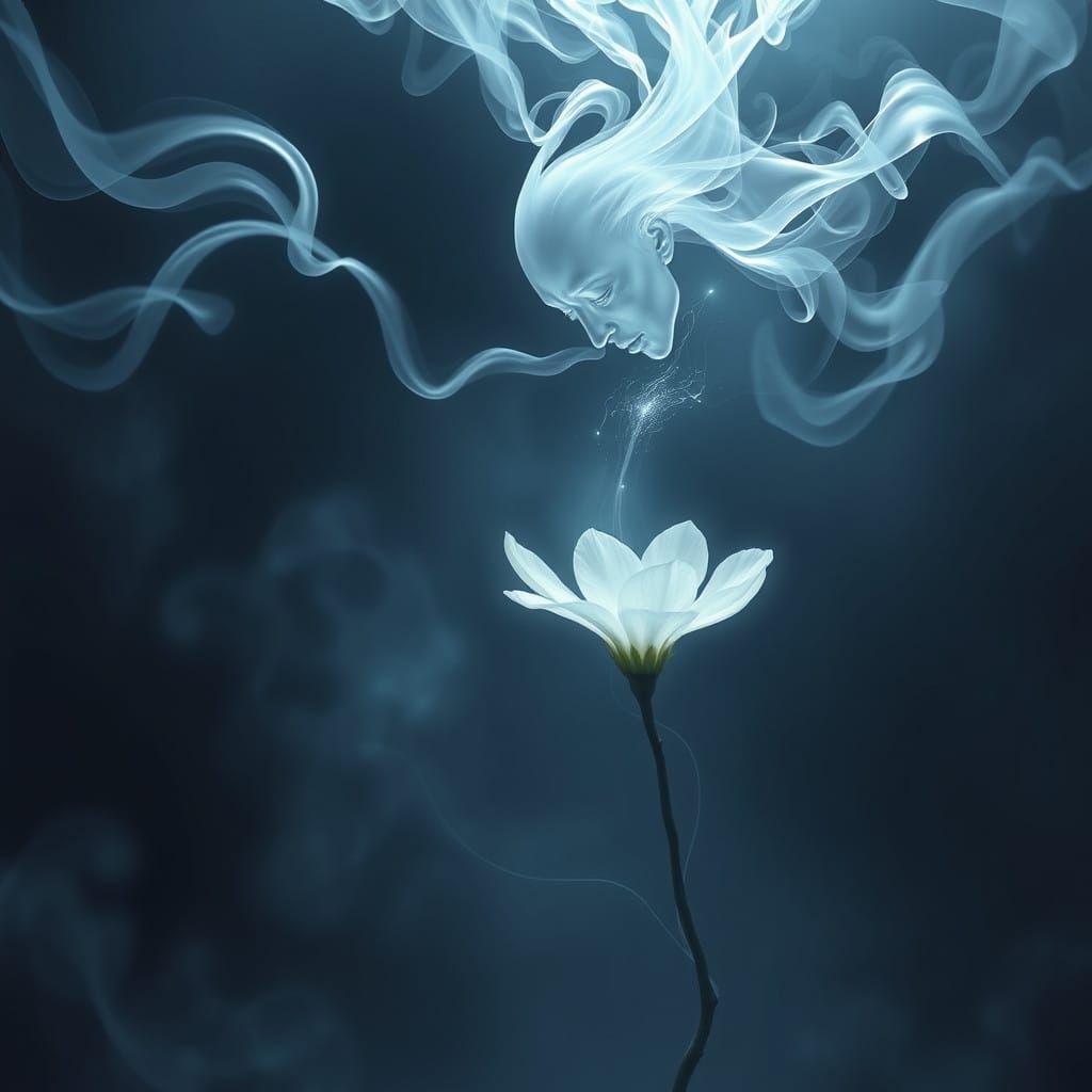 Ethereal Mist Embracing Radiant Flower