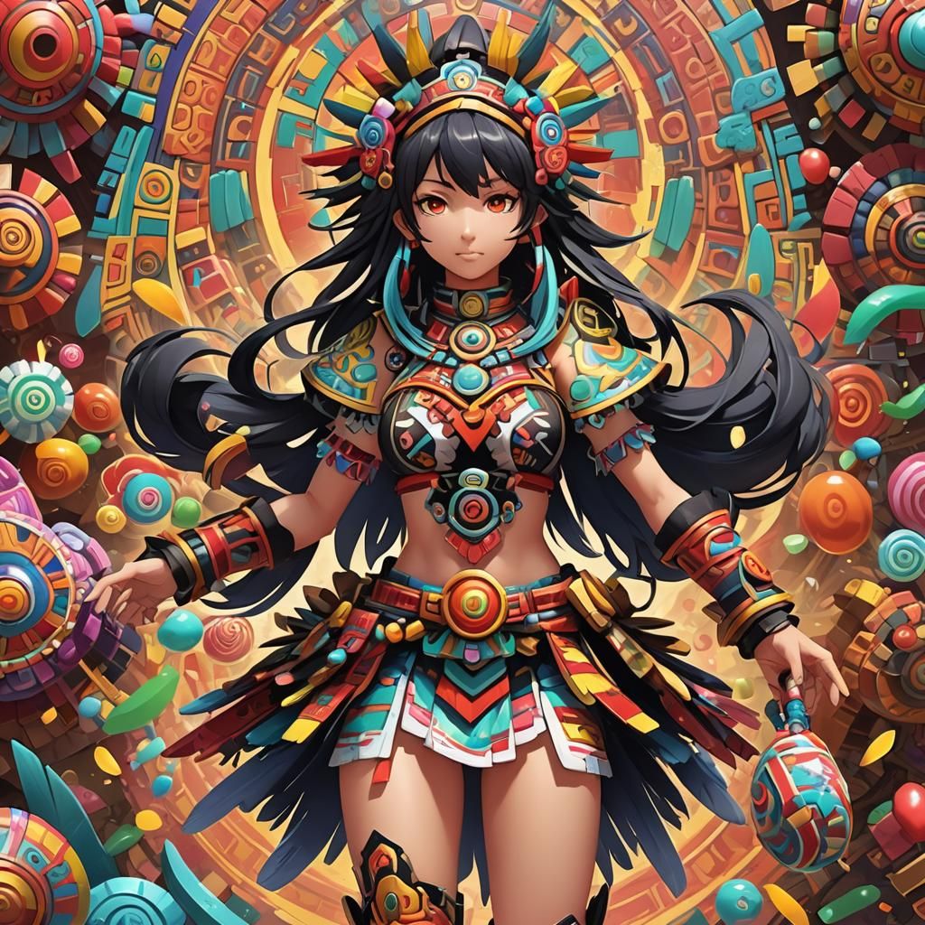 Candy-Coated Aztec Girl in Anime Style