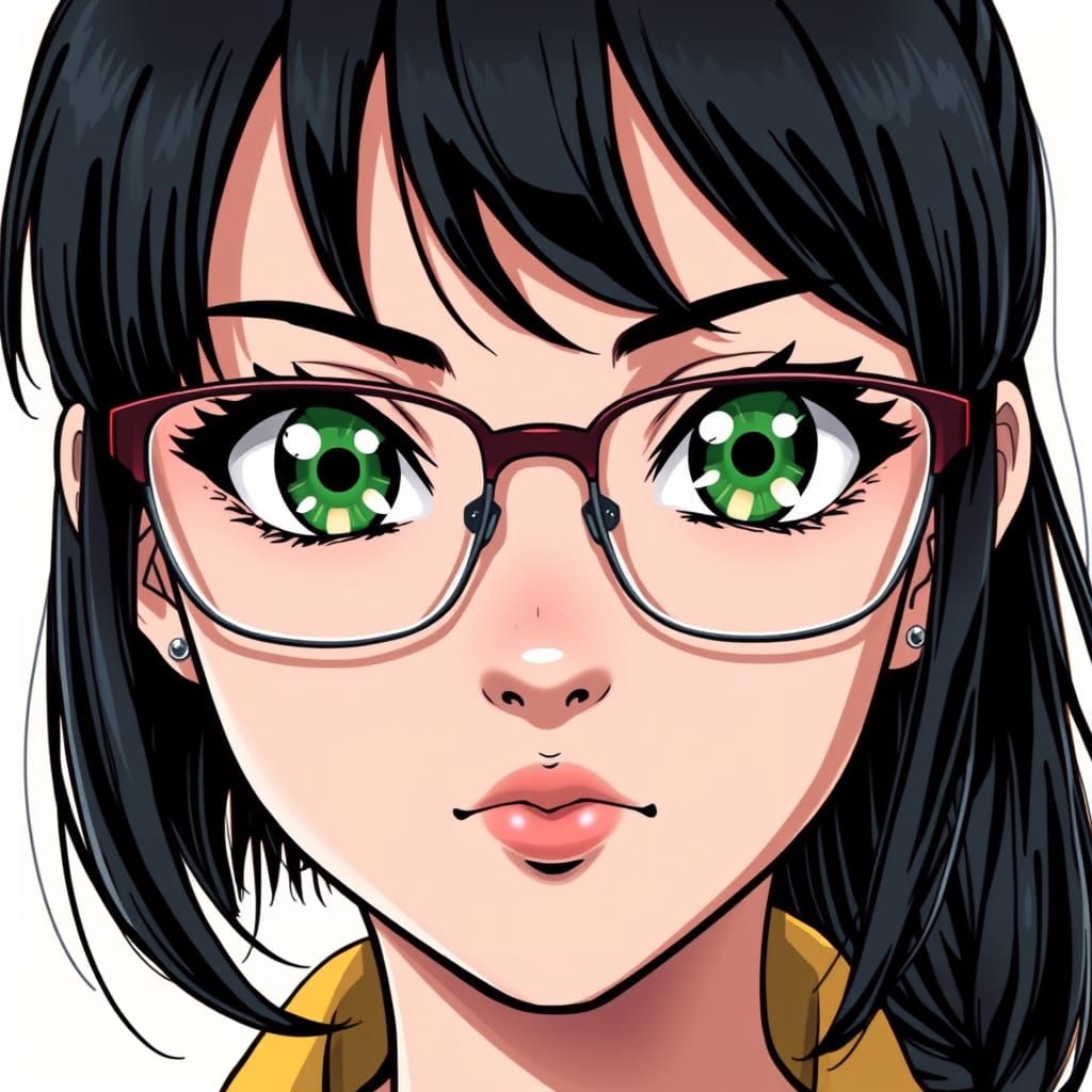 Anime Girl Portrait with Glasses in Comic Book Style