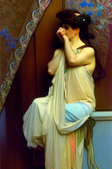 Figures Leaping: Art Nouveau Style Painting