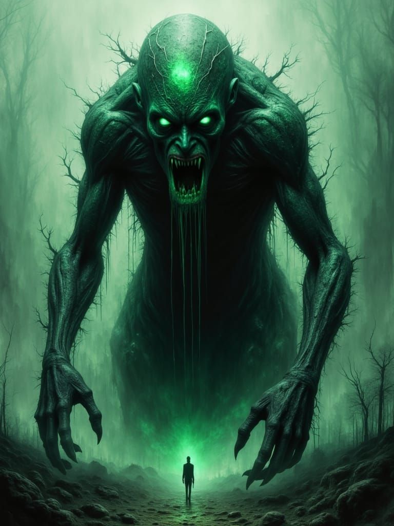 Grotesque Monster in Desolate Wasteland, Dark Textures