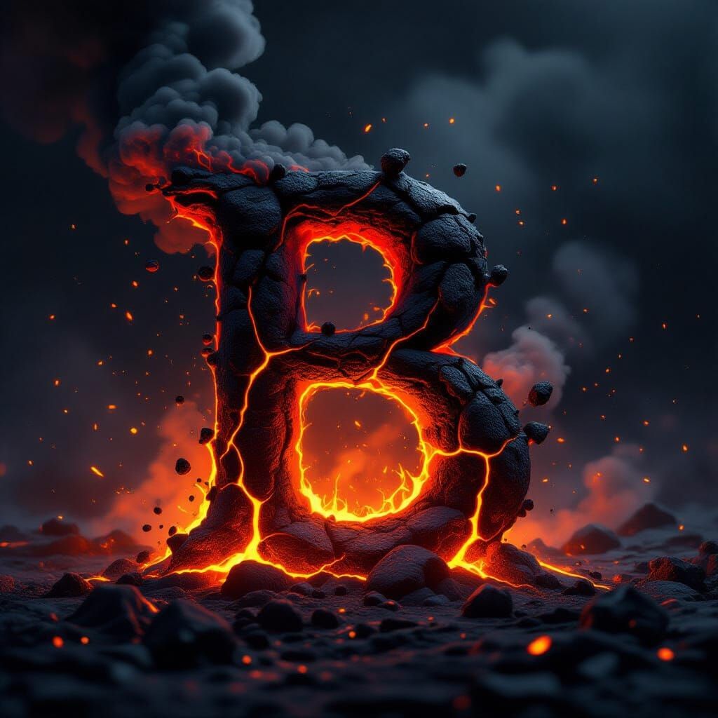 Explosive 3D Letter B as Molten Lava