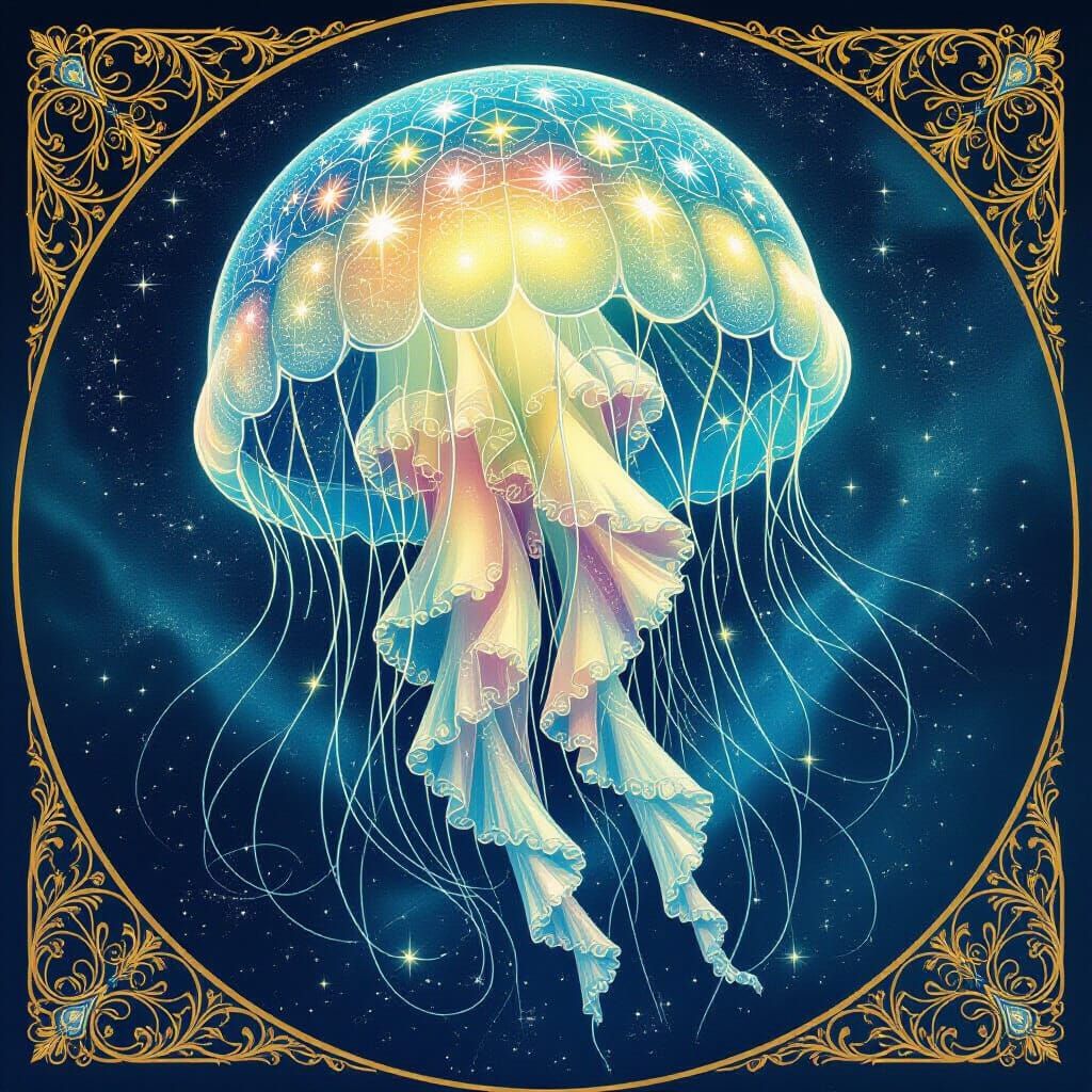 Celestial Jellyfish Floating Through Cosmic Vastness