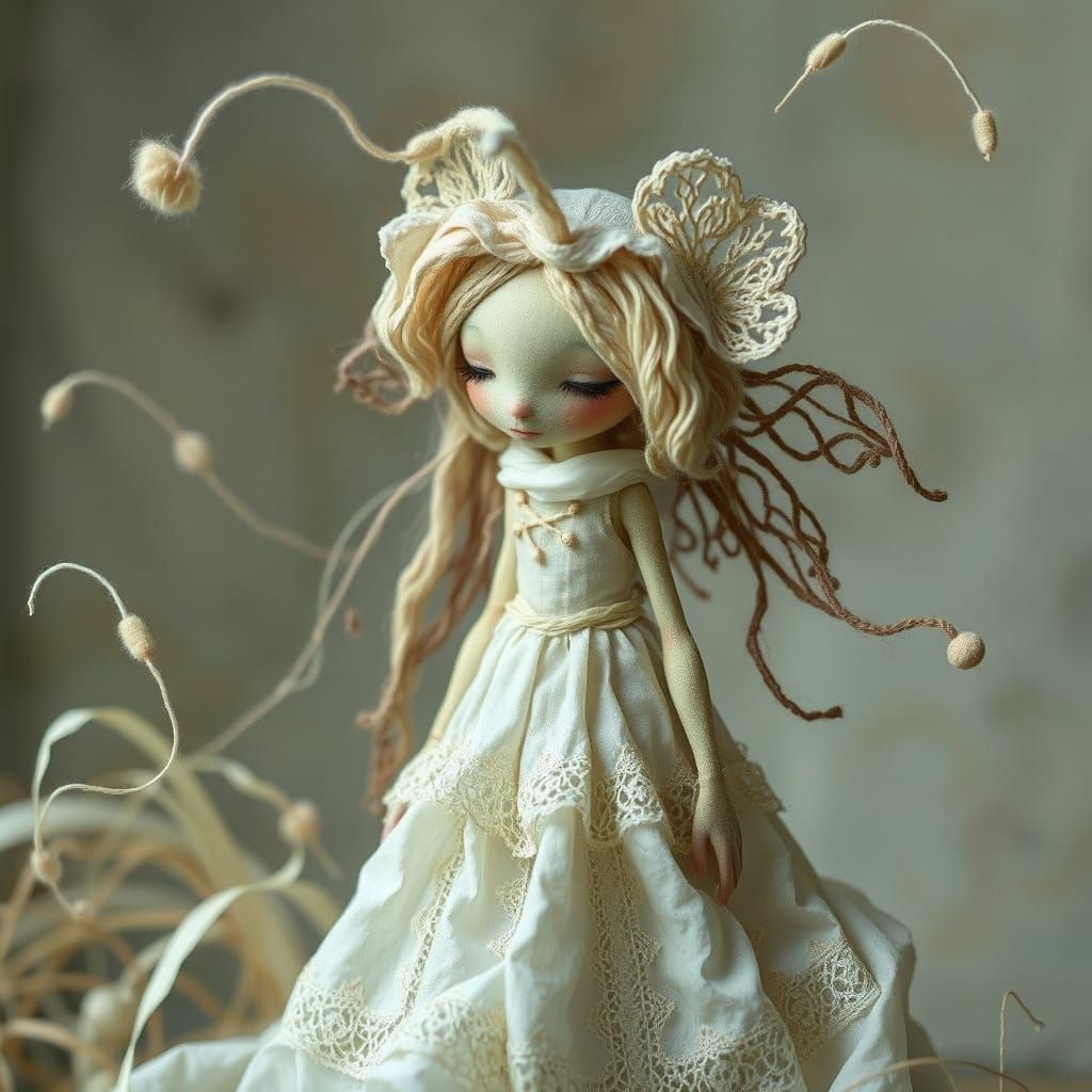 Delicate Fabric Being in a Whimsical Dreamlike Setting