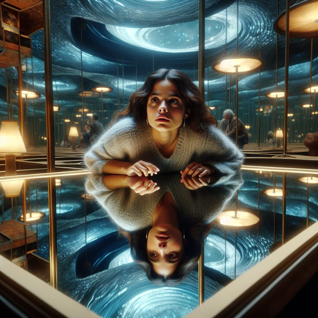 Woman in Liminal Space Reflecting Dimensions