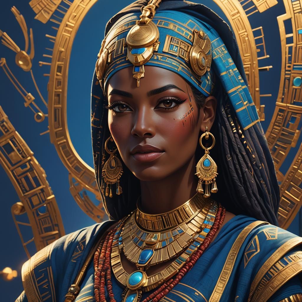 Egyptian Woman in Futuristic Jewelry: Digital Portrait
