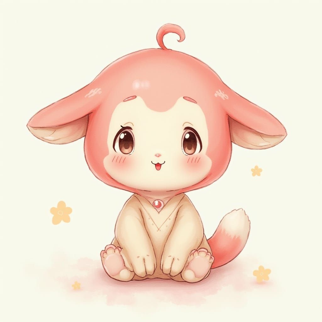 Whimsical Kawaii Character in Soft Pastel Hues