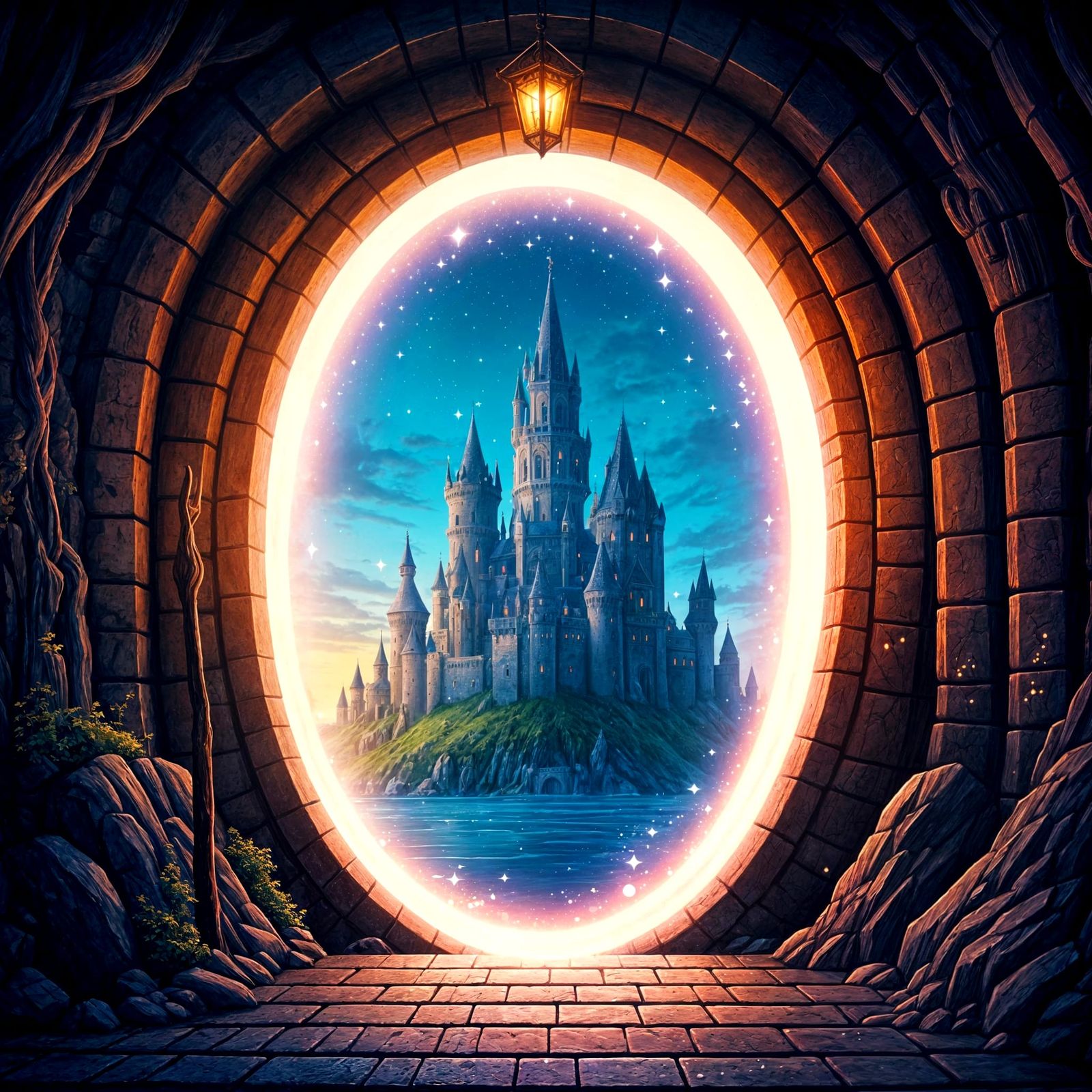 Wizard's Magical Portal Reveals Distant Castle