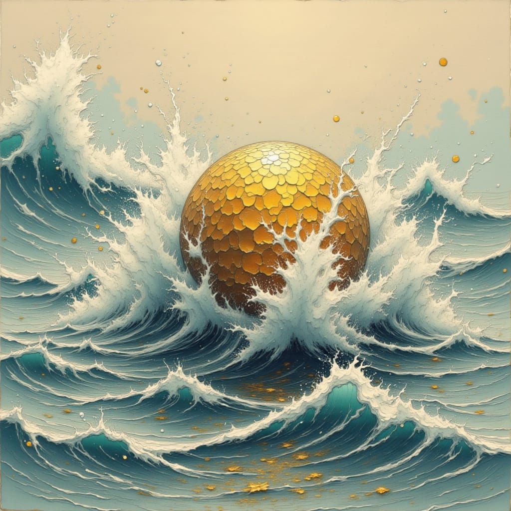 Dadaist Golden Ball Plunges into Ocean Splash