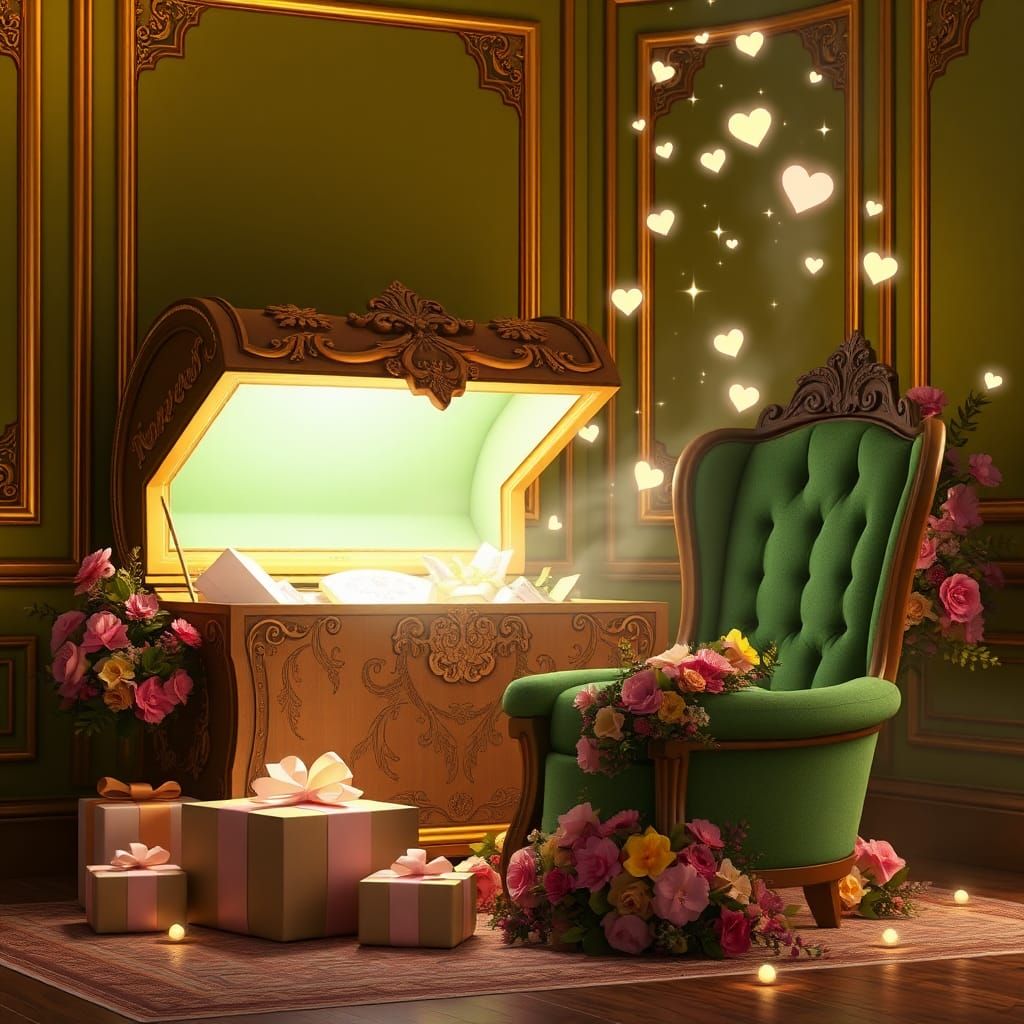 Enchanted Chest with Gifts in Ornate Room