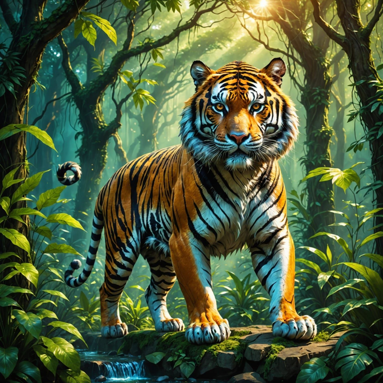 Surreal Tiger Emerges from Vibrant Jungle in Xiaodi Jin-Insp...