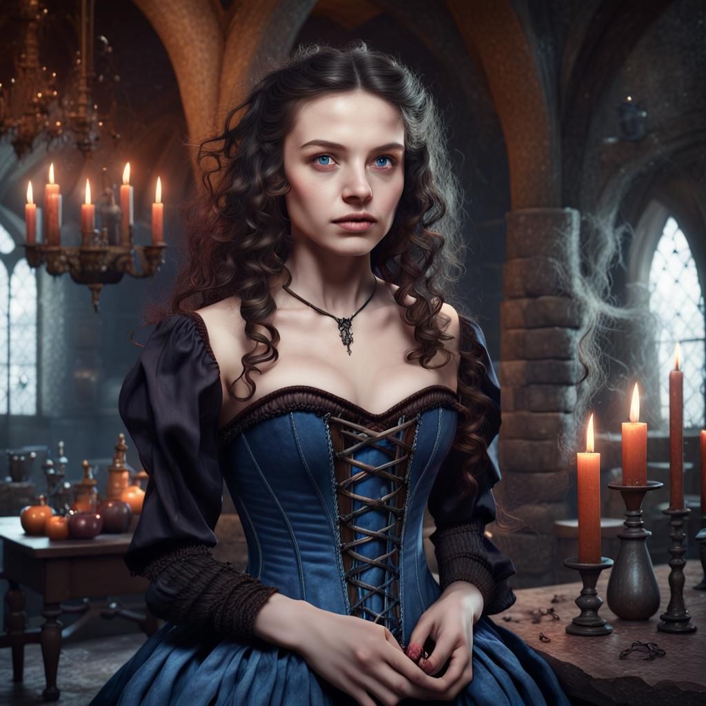 Medieval Witch Making Potions in Castle Lair