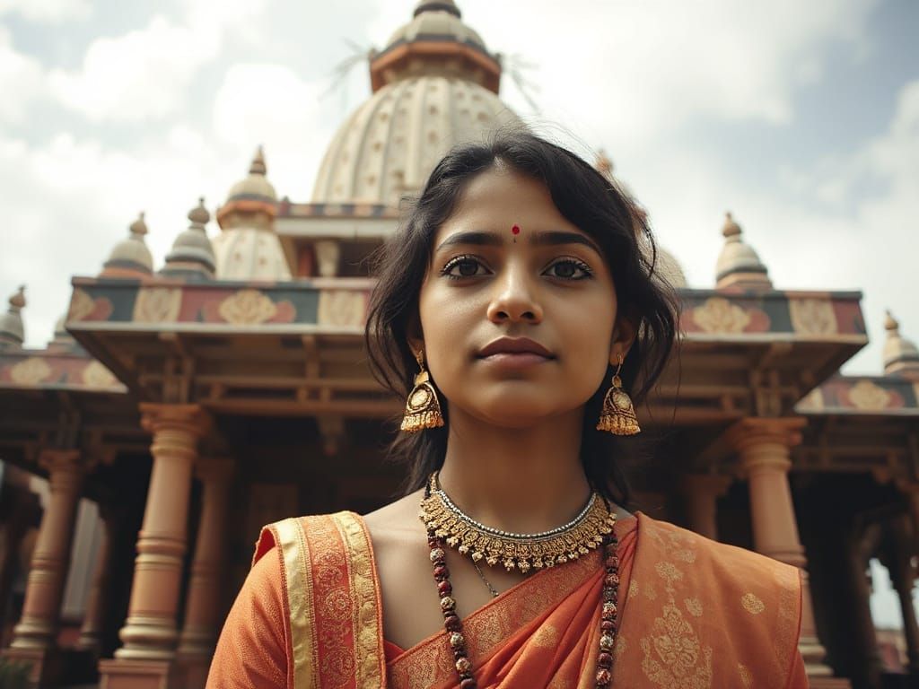 Indian Devotee in Sacred Temple